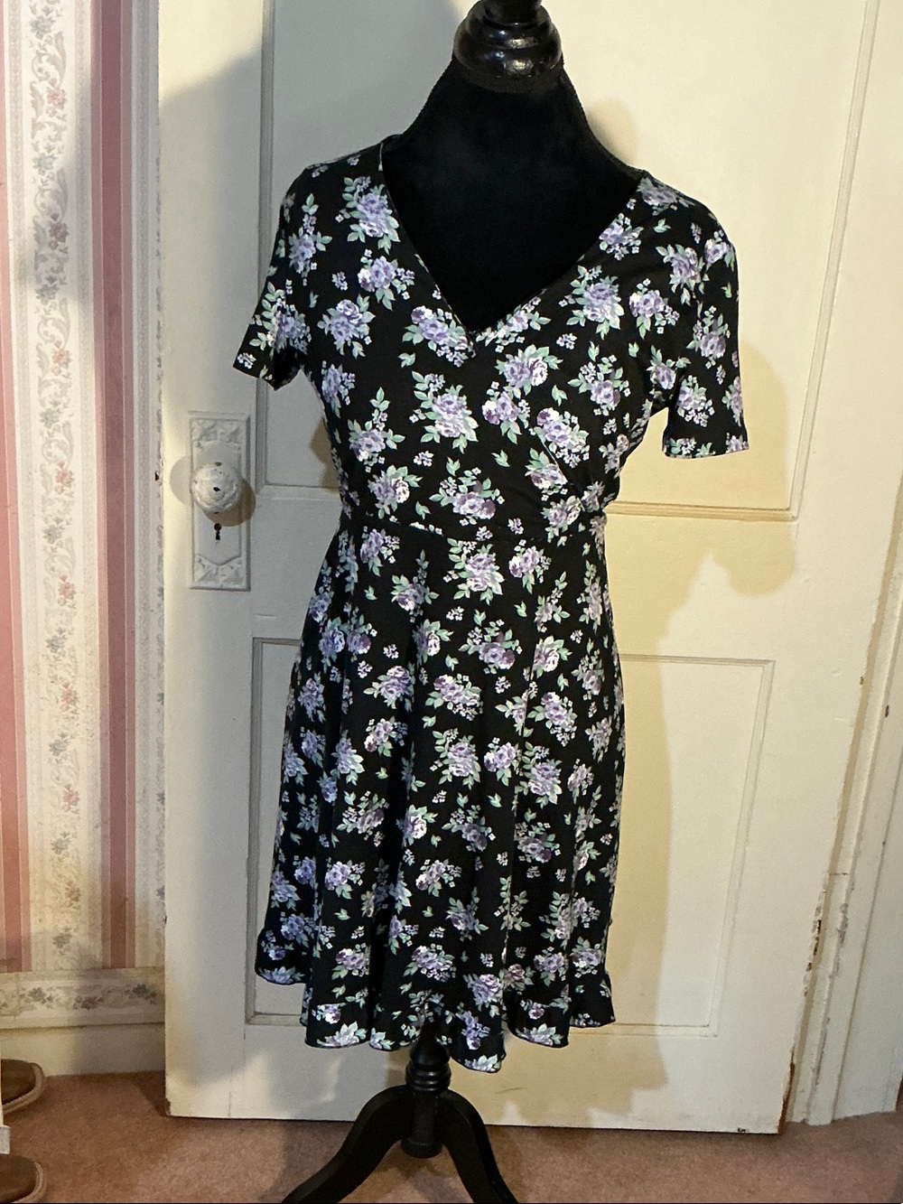 SO Black Midi Dress with Lilac Floral Print